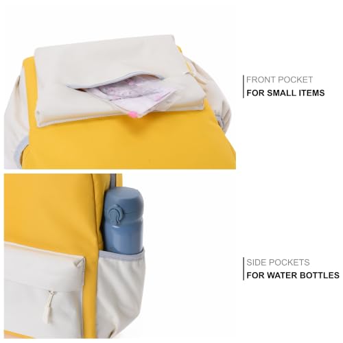 AOTIAN Medium Backpack, Men Women Casual Daypack for College Travel Work - color: Yellow White - 16 Inch