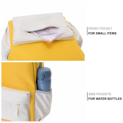 AOTIAN Medium Backpack, Men Women Casual Daypack for College Travel Work - color: Yellow White - 16 Inch