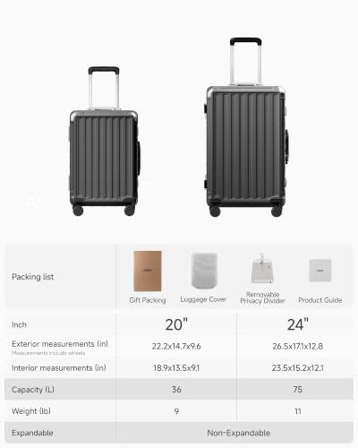 LUGGEX 2-Piece Zipperless Luggage Set, 20/24 Inch, Charcoal Metallic - color: Charcoal Metallic, size: 2 Piece Set (20/24)