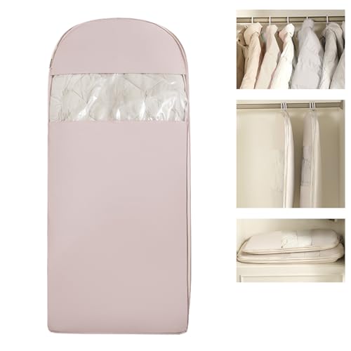 Space Saving Hanging Garment Bag with Self Compression Zipper。 - color: Pink, size: L