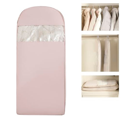Space Saving Hanging Garment Bag with Self Compression Zipper。 - color: Pink, size: L