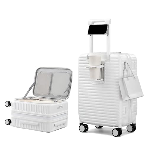 HanTrip 20 Inch Top Opening Hard Shell Carry on Luggage with Wheels, White - color: White, size: Expandable 20 Inch
