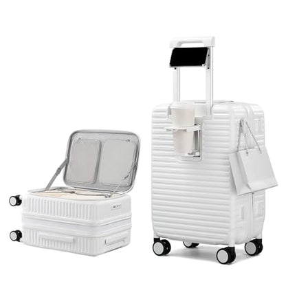 HanTrip 20 Inch Top Opening Hard Shell Carry on Luggage with Wheels, White - color: White, size: Expandable 20 Inch