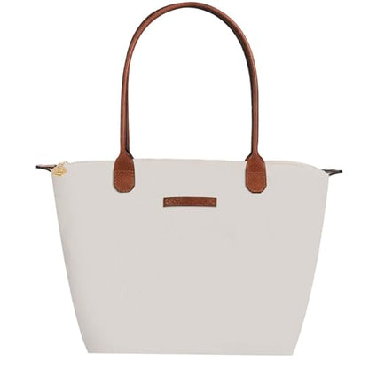 Waterproof Nylon Tote bag for Women Lightweight Designer Handbag with Zipper Stylish and Durable Purse - color: Paper White, size: Large