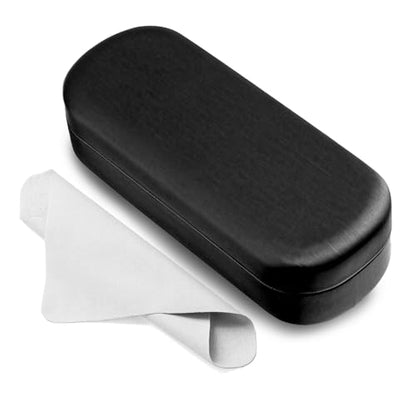 Marvolia Glasses Case Hard Shell Large Eyeglasses Case | PU Leather Protective Cases for Sunglasses Eyeglasses with Cleaning Cloth for Men Women - color: Black 1