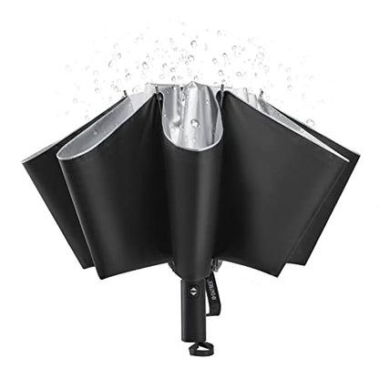 G4Free UPF 50+ UV Protection 54 Inch Large Reverse Portable Travel Umbrella - color: UV-Black/Silver