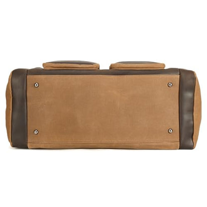 Polare 23” Waxed Canvas Cowhide Leather Waterproof Travel Duffel Bag Trim Luggage Weekender Overnight Carry on Hand Bag - color: Brown-23"