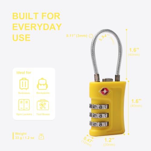 TSA Locks for Luggage Travel Essentials Small Combination Lock - color: Black+Yellow