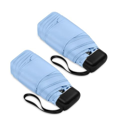Mini Travel Umbrella Compact for Purse Lightweight Nano Waterproof for Rain - color: 0501.Light Blue 2pcs