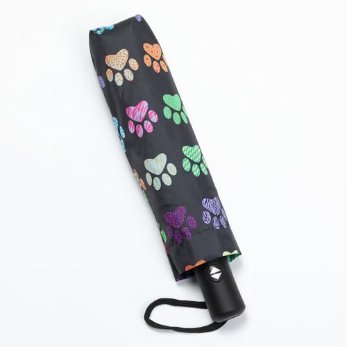 Whimsical Paw Print Compact Small Folding Travel Umbrella Auto Open Close - color: Tapestry of Paws