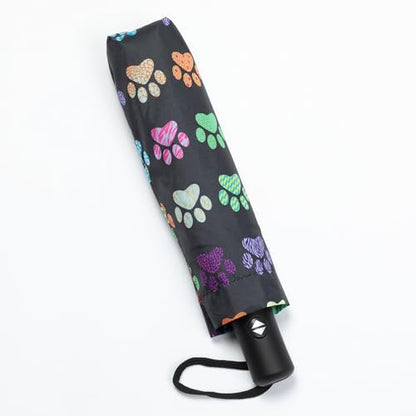 Whimsical Paw Print Compact Small Folding Travel Umbrella Auto Open Close - color: Tapestry of Paws