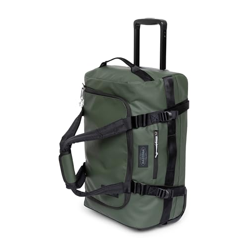 Eastpak Duffel Pack Wheel S – 38L Wheeled Duffel with Telescopic Handle, Convertible Backpack Straps, Weatherproof Finish & Gear Loops - color: Tarp Forest