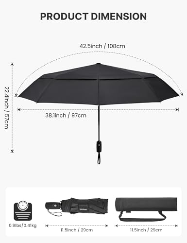 G4Free 42 Inch Travel Umbrella, Compact Vented Windproof Umbrella for Rain | Double Canopy, Lightweight & Strong, Automatic & Foldable, For Men & Women, Fits Car, Backpack & Commuting - color: Black