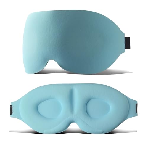 POVVIR 3D Sleeping Eye Mask, Total Blackout Blindfold, Zero Pressure Eye Cover, Breathable Soft Mask, Travel Nap Eye Mask, Deep Night Sleep Mask, Blue - color: Blue
