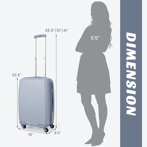 Goplus Carry On Luggage, 20 Inch Lightweight 100% PC Hardshell Suitcase with TSA Lock, Height Adjustable Handle, Spinner Wheels, Airline Approved Luggage for Travel, Business (Light Steel Blue)