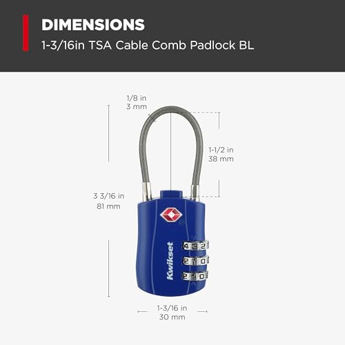 Kwikset TSA Approved Combination Luggage Lock with Cable, 2-Pack, Blue - color: Blue