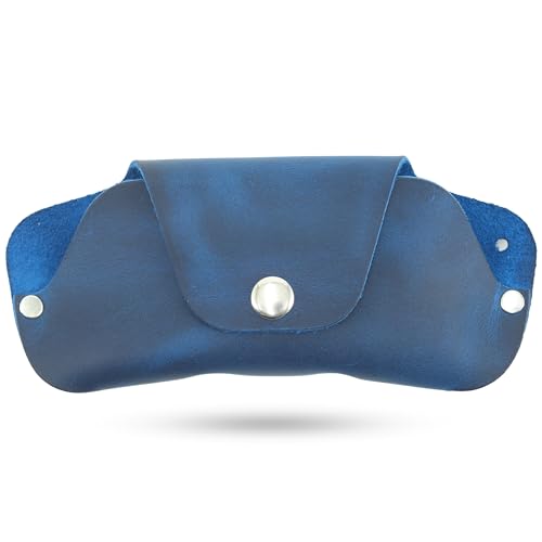 Toprank Slim Leather Glasses Case - Handmade Eyeglass & Sunglasses Holder - color: Blue