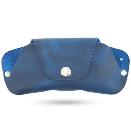 Toprank Slim Leather Glasses Case - Handmade Eyeglass & Sunglasses Holder - color: Blue