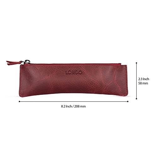 Londo Genuine Leather Pen Case with Zipper Closure, Pencil Pouch Stationery Bag - color: Maroon