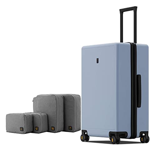 LEVEL8 Checked Luggage, 24 Inch Hardside Suitcase with Spinner Wheels - color: Light Blue, size: 24 Inch