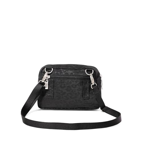 Baggallini Triple Zip with Front Wallet/Trifecta RFID Wallet Crossbody - color: Black Cheetah Emboss