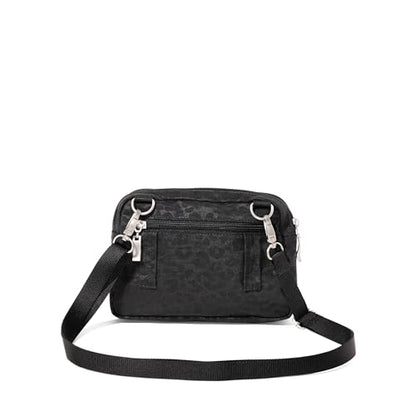 Baggallini Triple Zip with Front Wallet/Trifecta RFID Wallet Crossbody - color: Black Cheetah Emboss