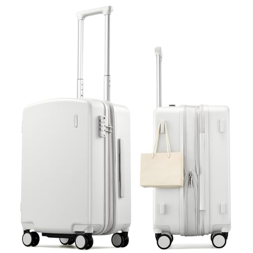 Hanke 20 Inch Expandable Carry On Luggage, Hard Shell with Side Hook - color: Smoke White, size: 20 Inch EXT