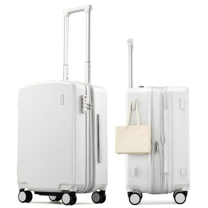 Hanke 20 Inch Expandable Carry On Luggage, Hard Shell with Side Hook - color: Smoke White, size: 20 Inch EXT