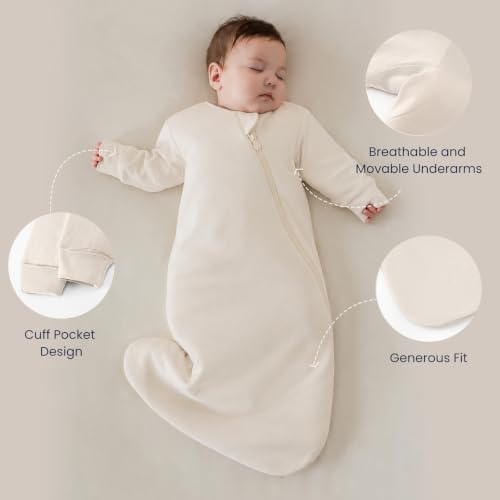 KaiyaBaby Organic Cotton Baby Sleep Sack, Long Sleeve 1.0 TOG, 18-36M - color: Cream, size: 18-36M