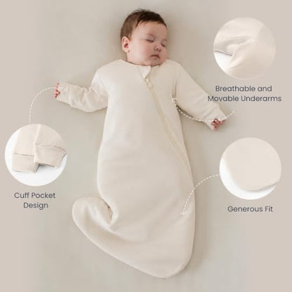 KaiyaBaby Organic Cotton Baby Sleep Sack, Long Sleeve 1.0 TOG, 18-36M - color: Cream, size: 18-36M