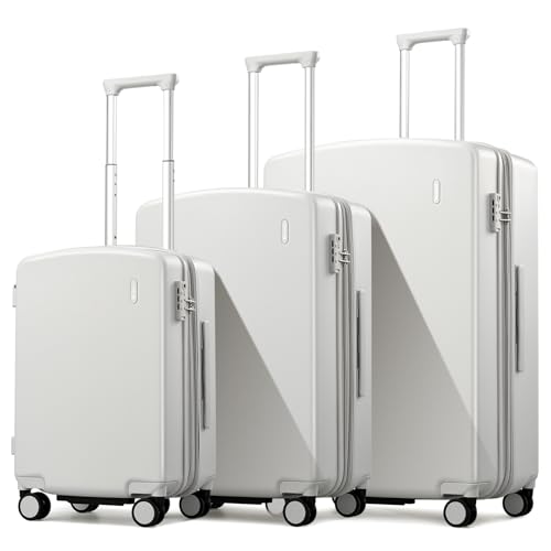 Hanke Expandable Luggage Sets 3 Piece, 20/24/28 Inch Hard Shell Suitcase - color: Smoke White, size: 20+24+28 Inch EXT
