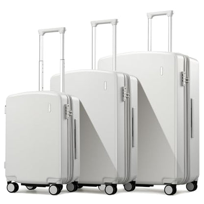 Hanke Expandable Luggage Sets 3 Piece, 20/24/28 Inch Hard Shell Suitcase - color: Smoke White, size: 20+24+28 Inch EXT