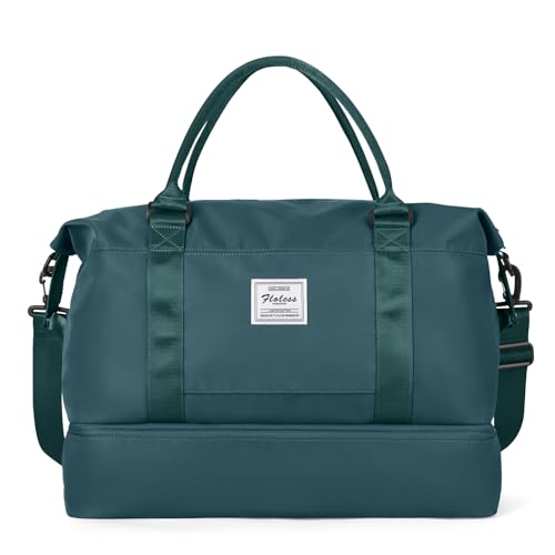Travel Duffel Bag with Shoes Compartment, Weekender Bags for Women - color: A-Peacock Blue, size: Large