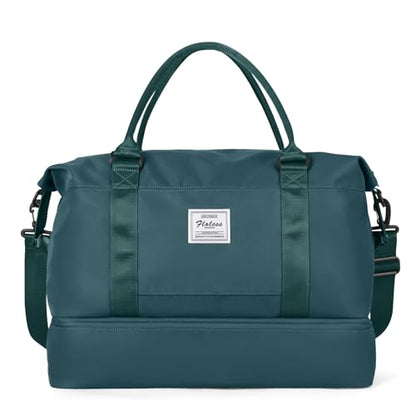 Travel Duffel Bag with Shoes Compartment, Weekender Bags for Women - color: A-Peacock Blue, size: Large