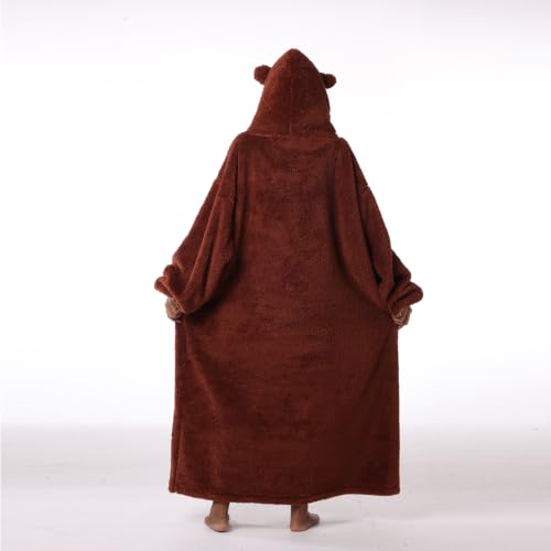 Moinlizy Oversized Wearable Blanket Hoodie for Women Men - color: Brown Bear