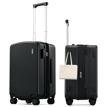 Hanke 20 Inch Expandable Carry On Luggage, Hard Shell with Side Hook - color: Jet Black, size: 20 Inch EXT