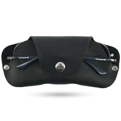 Toprank Slim Leather Glasses Case - Handmade Eyeglass & Sunglasses Holder - color: Black