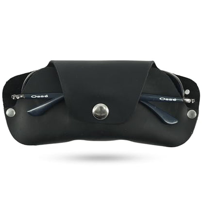 Toprank Slim Leather Glasses Case - Handmade Eyeglass & Sunglasses Holder - color: Black
