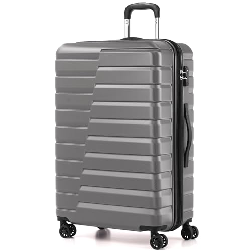 Coolife Lightweight Luggage with TSA Lock,Large Checked Gray - color: Gray, size: Large(28in)