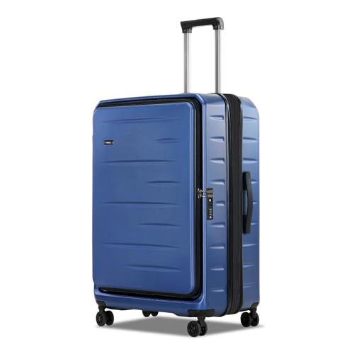 CENSIEN Expandable Checked Luggage, 28 Inch Top Opening Trunk Suitcases - color: Navy Blue, size: 28 Inch EXT