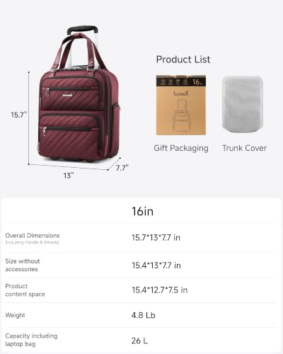 LUGGEX Underseat Carry On Bag, Burgundy, 16" - color: Burgundy, size: Underseat 16 inch