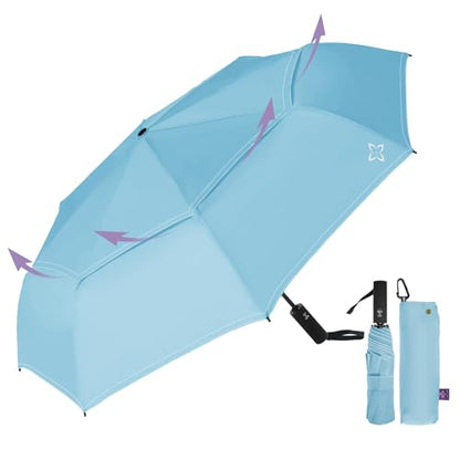 Windproof Travel Umbrella, Compact auto open/close Umbrellas for Rain - color: LightBlue(G)