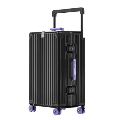 ROPLUS Aluminium Frame Checked-Luggage with Smooth Jelly Wheels, Hardside Zipperless Rolling Suitcase with TSA Lock (BlackPurple, 24-Inch) - color: Black& Purple, size: 24 inch
