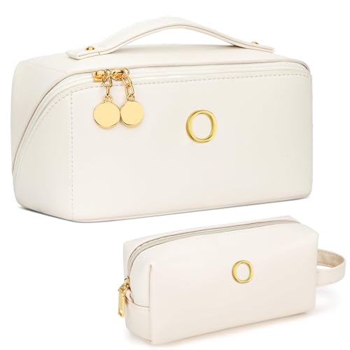 KKXIU Initial Makeup Bag for Women, Personalized Gifts for Women - color: Beige, style: O