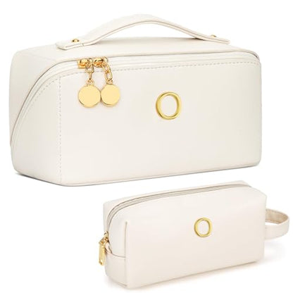 KKXIU Initial Makeup Bag for Women, Personalized Gifts for Women - color: Beige, style: O