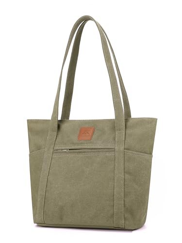 Light Canvas Shoulder Bag for Women Retro Bucket Tote - color: Green