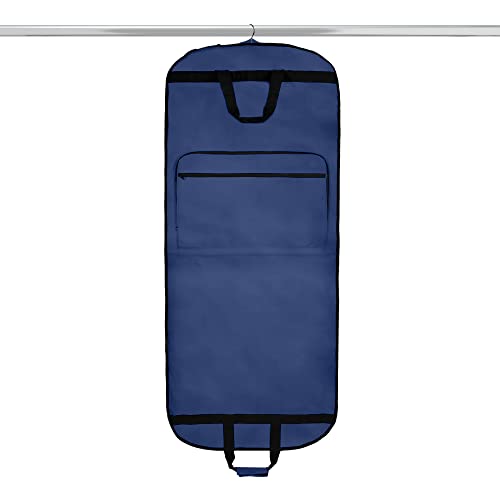 Dalix 60" Foldable Garment Bag Suits Cover Dresses w Front Pocket - color: Navy Blue