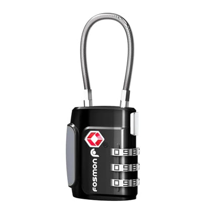 Fosmon TSA Approved Cable Luggage Locks, 3 Digit Combination, 1 Pack - style: 3 Digit black 1 pack