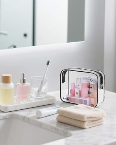 WANDF TSA Approved Toiletry Bag, 2 Pack Clear Makeup Bag - color: Black+White Pack of 2, size: Pack of 2