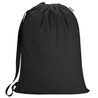 Canvas Laundry Bacakpack with Shoulder Strap Drawstring, Black 23"W x 29"H - color: Black